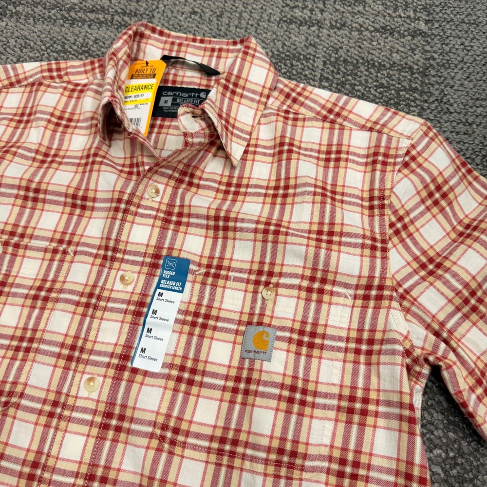 Carhartt Bozeman SS Plaid Shirt Mens Medium Red Plaid Rugged Flex Relaxed Fit